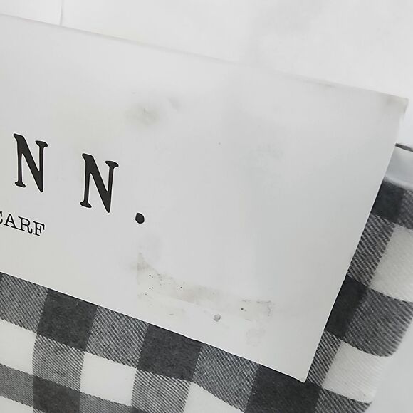 Rae Dunn Embroidered Mantle Scarf Thankful Gray Buffalo Check Plaid New - Picture 3 of 6